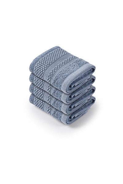 Bluenity Softy - Set de prosoape de baie/bucătărie din 4 piese din bumbac natural 100% natural - 30x50 cm Albastru