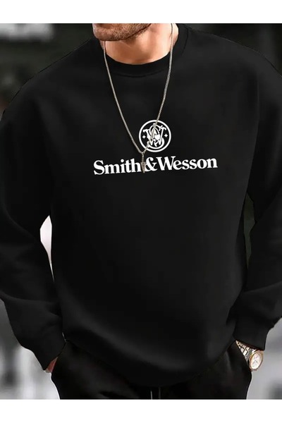 Elfa Tekstil Unisex Μαύρο Φούτερ με στάμπα και λαιμόκοψη, καθημερινό και άνετο