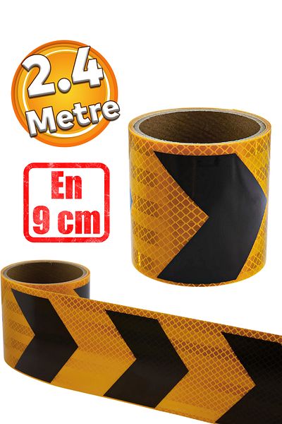 Badem10 Yellow Black Marked - Direction Reflective Strip Tape 9 cm Caution Tape 2.4 Mt