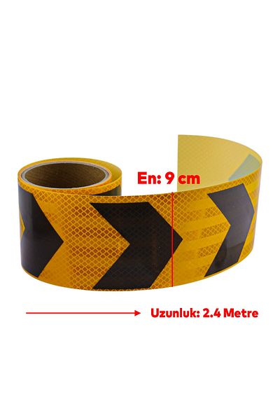 Badem10 Yellow Black Marked - Direction Reflective Strip Tape 9 cm Caution Tape 2.4 Mt