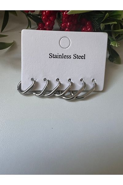Home Stainless Steel Multiple Rectangle Model Silver Earrings