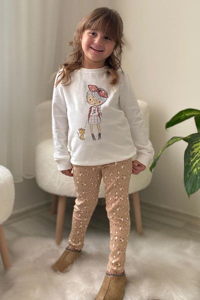 Breeze Cute Floral Print Suit for Girl 2-6 Years Old - Ecru
