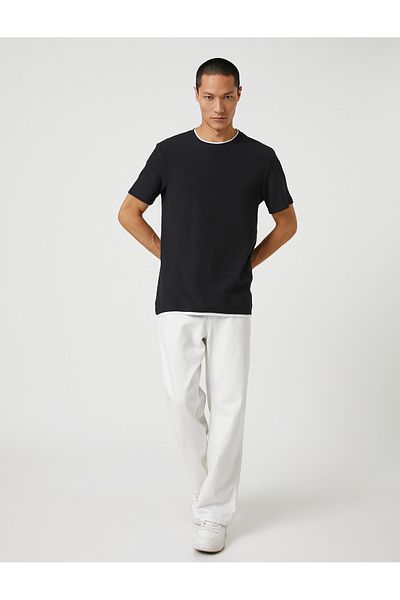 Koton Basic Woven T-Shirt Crew Neck Short Sleeve Slim Fit