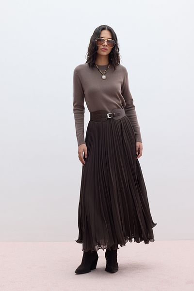 Manuka Brown Pleated Skirt
