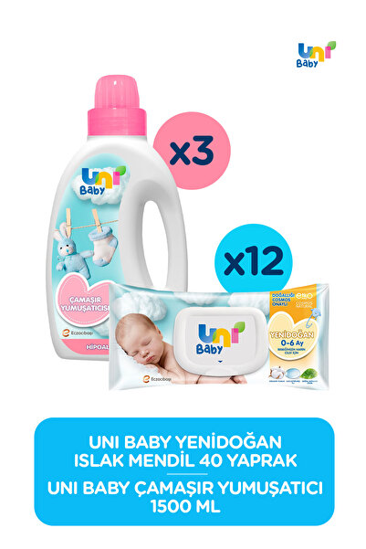 Uni Baby Yenidoğan Islak Mendil & Yumuşatıcı Seti ( Yenidoğan 12*40 Yumuşatıc...
