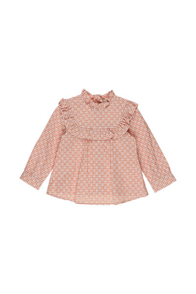 Panço Kız Somon Dokuma Yuvarlak Yaka Gömlek