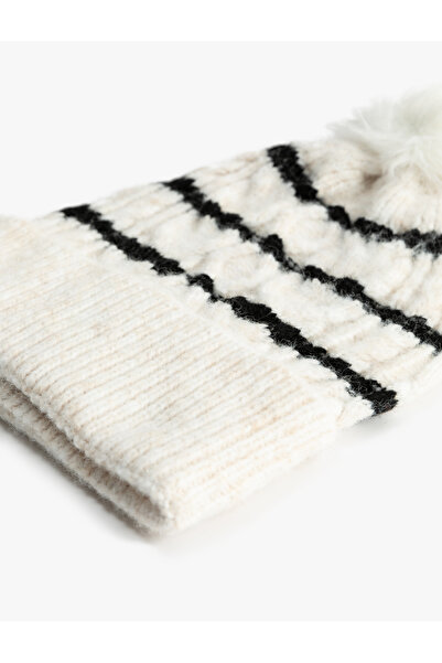Koton Color Blocked Knitted Beanie with Pom Pom Detail