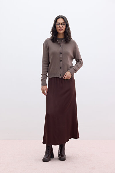 Manuka Hořkohnědá saténová midi sukně