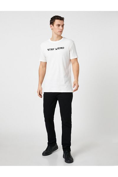 Koton Σλόγκαν Κεντημένο T-Shirt Crew Neck Κοντό μανίκι