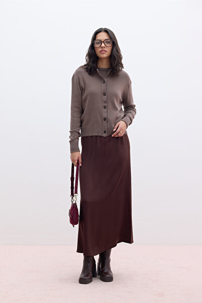 Manuka Hořkohnědá saténová midi sukně