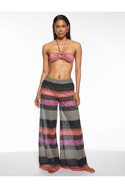Koton Textured Trousers Patterned Relaxed Cut Straight Leg