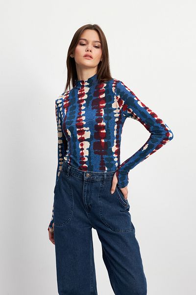 Bipantolon Γυναικείο κορμάκι Indigo Burgundy με μοτίβο με λεπτομέρεια στα δάχτυλα