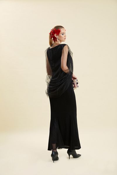 VERDA Black Evening Dress - Tulle Detailed and Beaded