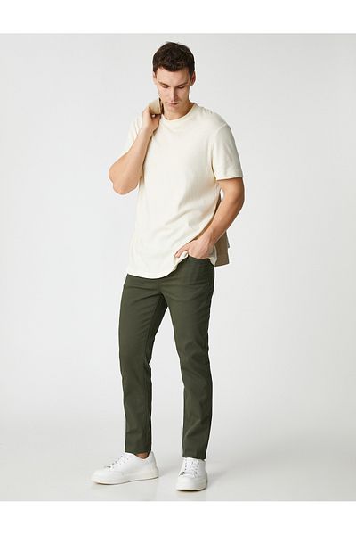 Koton Strukturierte Slim-Fit-Hose mit 5 Taschen und Knöpfen