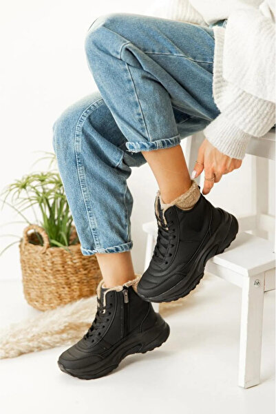 PAPUÇKA PP Süper Hafif Ortopedik Ve Içi Yünlü Termal Sıcak Kışlık Kürklü Kadın Bot