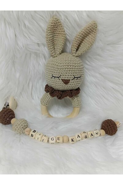 CNR AMİGURUMİ Uykucu Tavşan Çıngırak Ve Emzik Zinciri