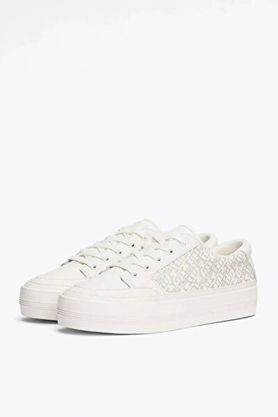 Tommy Hilfiger Women's White Vulc Leather Monogram Sneakers