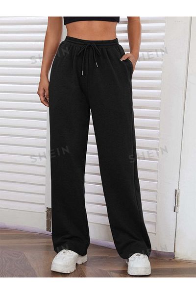 SELLA MODA Pantaloni de trening negri cu picioare largi