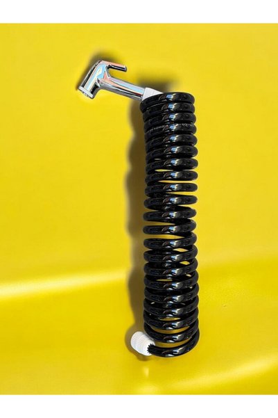 Nalbur Bakkal Taharet Matik Set 3/8 Girişli Patlamaz Spiral Hortum Başlık Wc Matik 2,5 Mt Siyah