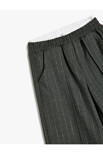 Koton Beli Lastikli Çizgili Bol Paça Pantolon