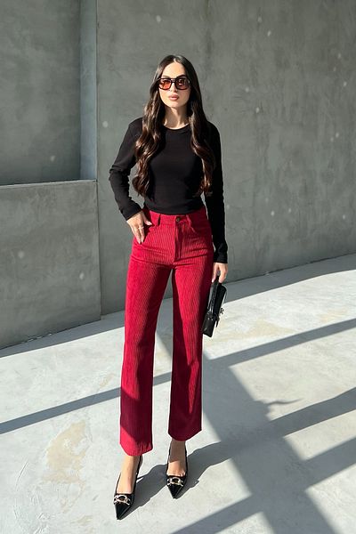 Seda Yalçın Atelier Burgundy Velvet Pocket Trousers