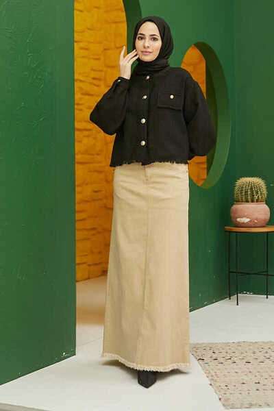 Neways 2252- دنيم تنورة بشرّابات تنورة بيج