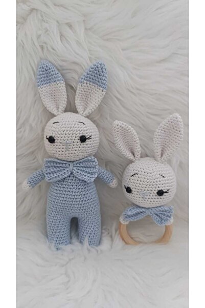 CNR AMİGURUMİ Mavi Tavşan Uyku Arkadaşı ve Çıngırak