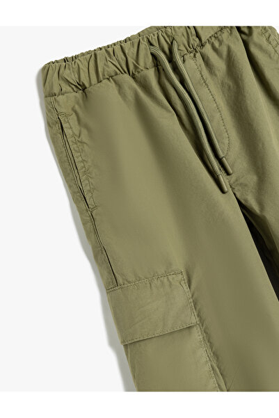 Koton Cotton Parachute Trousers with Lace-Up Waist and Flap Pockets