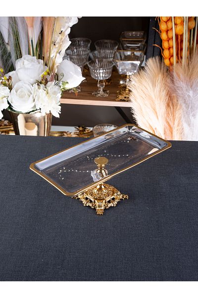 ARGKRİSTAL Rectangular Presentation Table with Metal Legs with Gold Detail