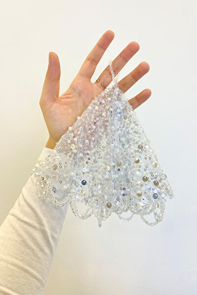 ZEYMERADE منديل العروس والعريس الفضي، تفاصيل اللؤلؤ والترتر والكريستال، خطوبة...