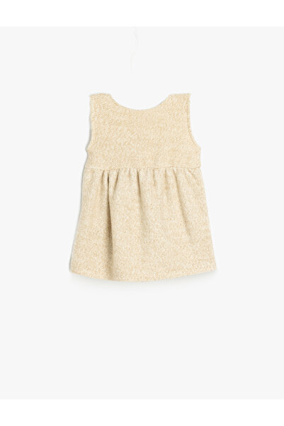 Koton Cep ve Düğme Detaylı Yuvarlak Yaka Askılı Jile Elbise