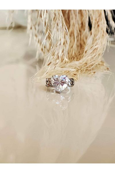Eva Takı Store Heart Model Zircon Stone Model Silver Colored Cartilage Compression Earring Earcuff