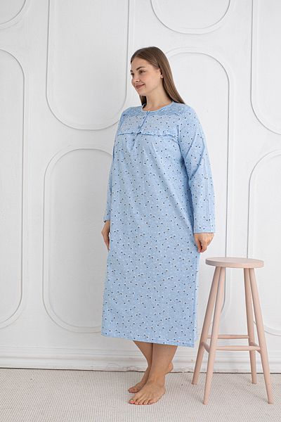 SEBOTEKS 100% Cotton Seasonal Fabric Long Sleeve Plus Size Mother's Nightgown 1525