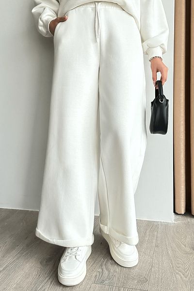 InStyle Pantaloni de sport ecru cu picioare largi ridicate