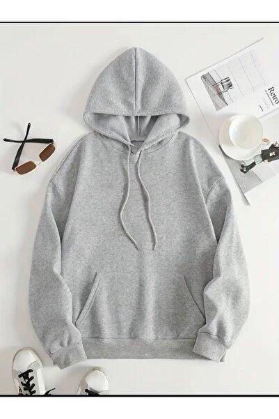 FİTGO Унісекс Світшот з капюшоном і кишенями-кенгуру, сірий