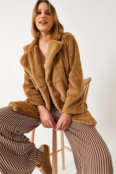 Bianco Lucci Langer Plüschmantel mit Knöpfen für Damen 2164 60351308
