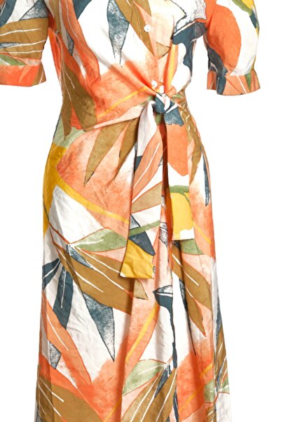 Ysatis Πουκάμισο με γιακά με μοτίβο τριών τετάρτων μανίκι πορτοκαλί γυναικείο φόρεμα 24244000103