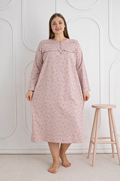 SEBOTEKS 100% Cotton Seasonal Fabric Long Sleeve Plus Size Mother's Nightgown 1525