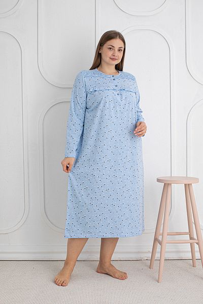 SEBOTEKS 100% Cotton Seasonal Fabric Long Sleeve Plus Size Mother's Nightgown 1525
