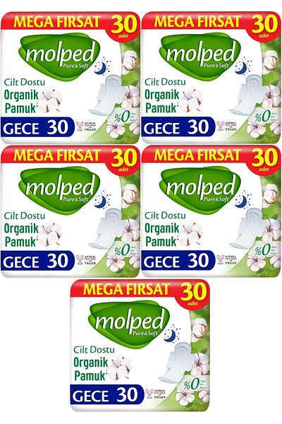 Molped Pure&Soft Sanitary Pad Night 150 (5Pk*30) Pieces Mega Pk