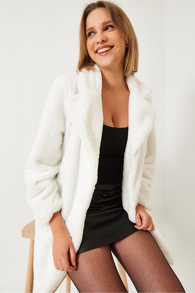 Bianco Lucci Langer Plüschmantel mit Knöpfen für Damen 2164 60351308