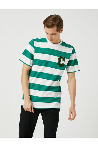 Koton Κολεγιακό T-Shirt Letter Κεντημένο Crew λαιμόκοψη κοντομάνικο βαμβακερό