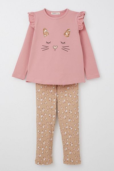 Breeze 1.5-5 Years Old Girl's Floral Suit - Cute Animal Print, Dried Rose