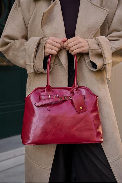 Madamra Rote Retro-Handtasche für Damen mit Gürteldetail