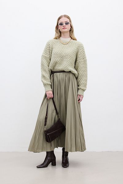 Manuka Grüner weicher Strickpullover – gemusterter Strickpullover
