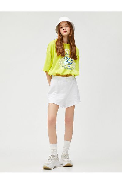 Koton Potištěné tričko Crew Neck Krátký rukáv Elastický pas