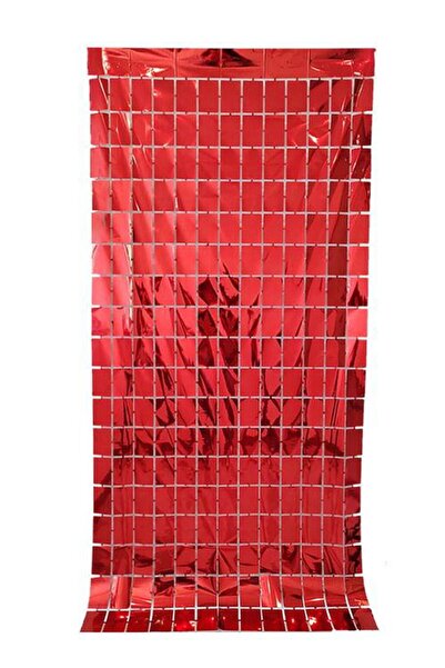 Patladı Gitti Metalize Arka Fon Kırmızı Pötikare Kapı Perdesi 100x200 cm