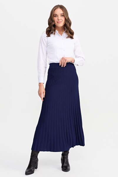 Desen Triko Плісирована спідниця з еластичною талією темно-синя жіноча трикотажна спідниця DSN24K21321