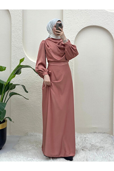 Modamorfo Βραδινό φόρεμα με γιακά με δαντέλα με λεπτομέρειες - πούδρα