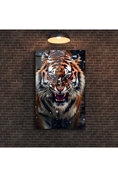 BestSanat Kükreyen Kaplan Cam Tablo